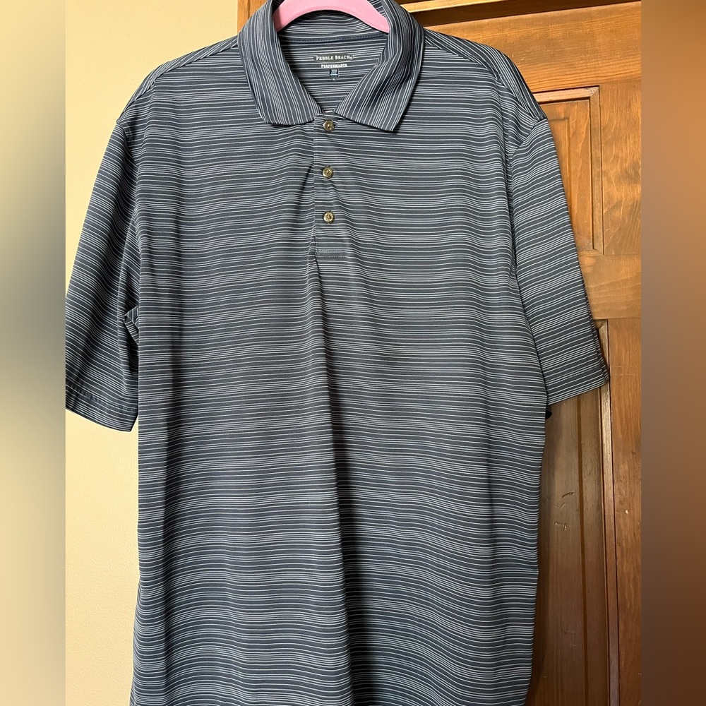 XL Men’s grey striped golf polo by Pebble Beach Performance